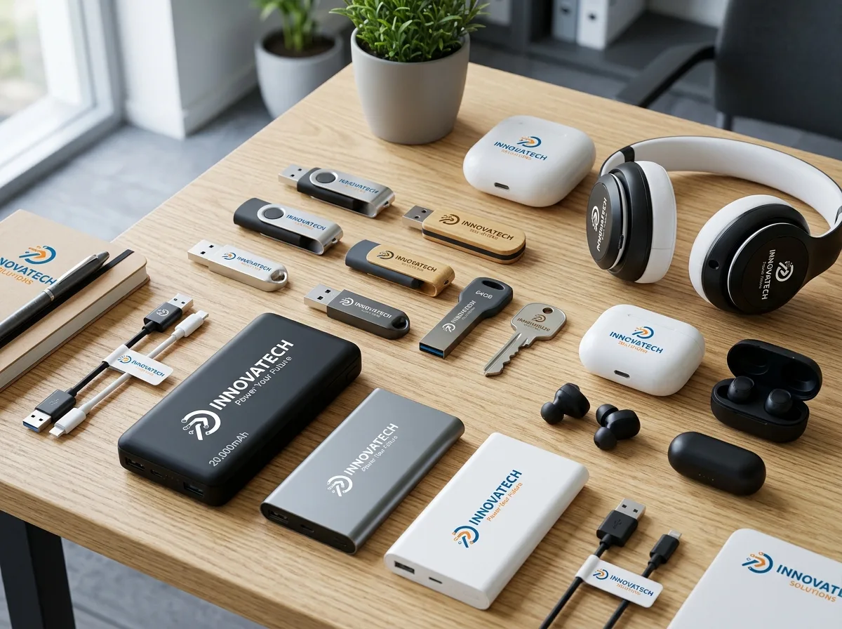 Флешки и электроника с логотипом — USB-накопители, павербанки, беспроводные наушники с нанесённым брендом компании